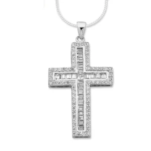 45cm Sterling Silver Cubic Zirconia Cross Necklace