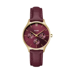 CLUSE Minuit Multifunction Dark Cherry Lizard Gold Watch CW10706