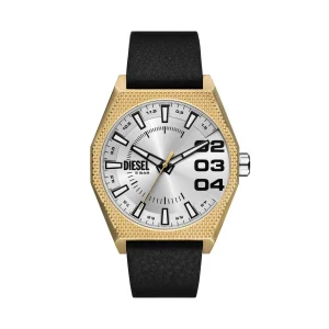 Diesel Scraper Analogue Black Leather Strap Silver Dial Watch DZ2219