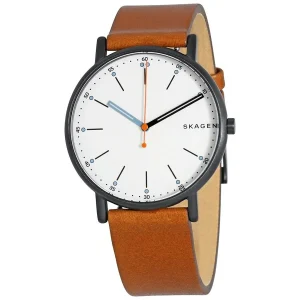 Skagen Signature White Dial Brown Leather Mens Watch SKW6374