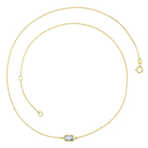 9K Yellow Gold Faceted Sky Blue Topaz Necklace 45cm