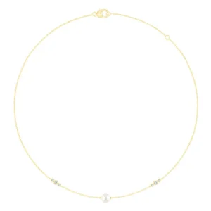 0.11ct Lab Grown Diamond Freshwater Pearl Necklace in 9K Yellow Gold