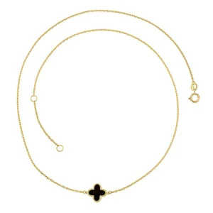 9K Yellow Gold Single Black Onyx Clover Necklace 45cm