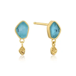Ania Haie Turquoise Drop Stud Earrings - Gold