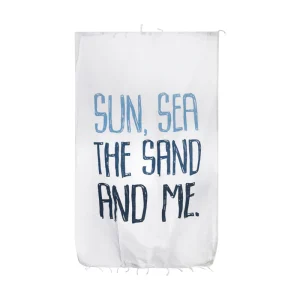 White & Blue Beach Towel Cotton Hammam 'Sun, Sea, The Sand And Me'