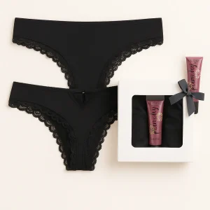 Victoria's Secret Very Sexy Black Thong Set With Lip Gloss - Small