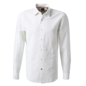 Hugo Boss Men's Casual Fit Long Sleeve Linen Shirt White