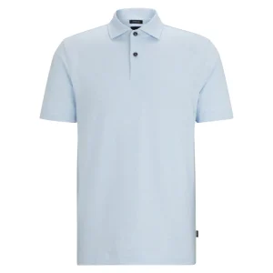 Hugo Boss Regular Fit Cotton Linen Polo Shirt Pastel Blue
