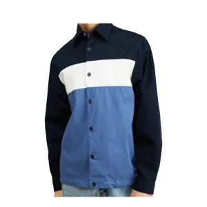 Hugo Boss Olson Men's Colour Blocked Relaxed Fit Shirt Open Blue