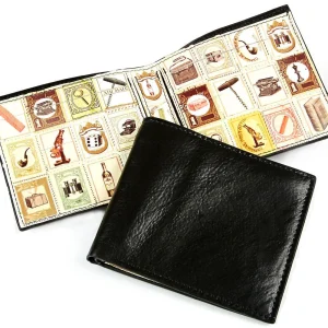 DISASTER DESIGN DANDY BLACK LEATHER VINTAGE STAMP MENS WALLET COLLECTORS RARE