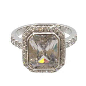 Adrian Buckley Pave Collection Silver Square Crystal Ring CZR392M (M)