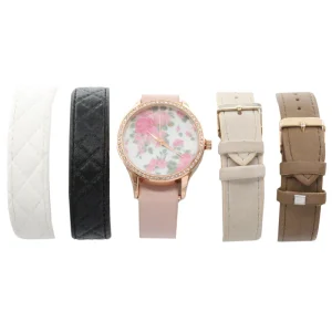 Jessica Carlyle Rose Gold Floral Watch & 4 Extra Straps (Blemished Box)