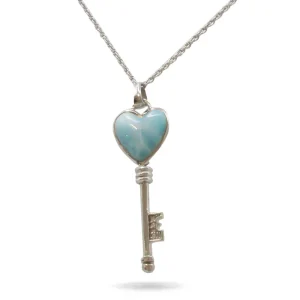 Marahlago Key Heart Larimar Stone Sterling Silver Necklace