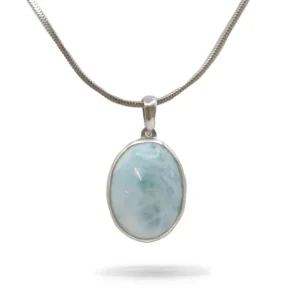 Marahlago Oval Larimar Stone Sterling Silver Necklace
