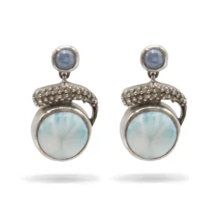 Marahlago Round Larimar Stone Sterling Silver Earrings