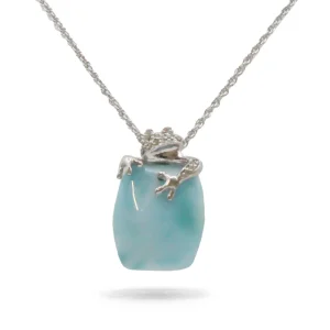 Marahlago Tree Frog Larimar Stone Sterling Silver Necklace