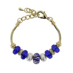 Lovita Charm Bracelet Gold Band Blue, Pink And White Teardrop