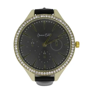 Jessica Carlyle Black & Gold Crystal Watch And Bracelet Set 2494