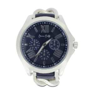 Jessica Carlyle Navy Strap Silver Watch & Bracelet With Initial Charms Set 1995