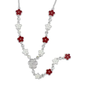 Khloelle Silver, Red And White Flower Bracelet LC0070857