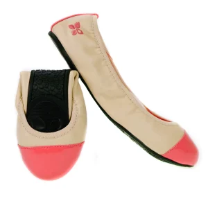 Butterfly Twists Fold Up Ballerina Shoes Nude & Coral