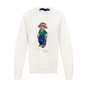 Ralph Lauren Cotton Polo Bear Fleece Jumper Cream Women's