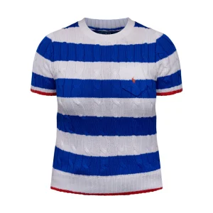 Ralph Lauren Polo Cable Knit Short Sleeve Jumper Blue & White Women's