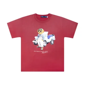 Ralph Lauren Polo Bear Vintage Red Women's T Shirt Sunrise Red