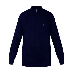 Ralph Lauren Polo Half Zip Cable Knit Wool Jumper Navy Men's