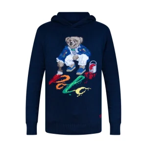 Polo Ralph Lauren Painting Bear Knitted Hoodie Navy Blue Men's