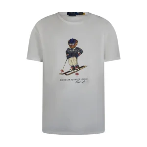 Ralph Lauren Polo Custom Slim Fit Polo Bear Skiing Jersey T-Shirt White