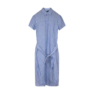 Ralph Lauren Women's Blue Linen Striped Shirt Dress