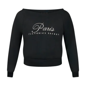 Victoria's Secret Off Shoulder 'Paris' Black Sweatshirt Women's