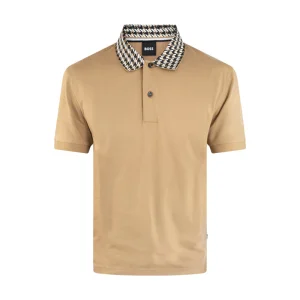 Hugo Boss Parley 180 Men's Polo Shirt Beige Houndstooth Collar - Small