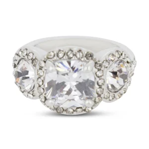 Covet Rhodium Plated Cubic Zirconia 3 Stone Ring - Size 5