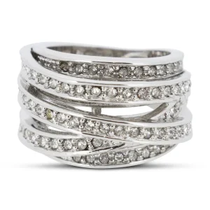 Covet Rhodium Plated Cubic Zirconia 5 Row Pave Wrap Ring - Size 5