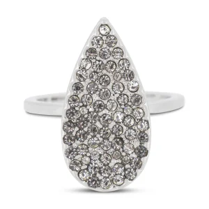 Covet Rhodium Plated Cubic Zirconia Teardrop Pave Ring - Size 6