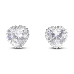 Covet Rhodium Plated Cubic Zirconia Heart Stud Earrings