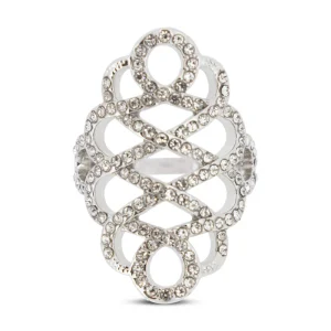 Covet Rhodium Plated Cubic Zirconia Pave Swirl Silver Ring - Size 6