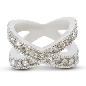 Covet Rhodium Plated Cubic Zirconia Pave Band Ring - Size 5