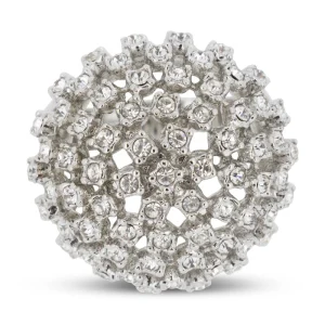 Covet Rhodium Plated Dome Pave Silver Ring - Size 8