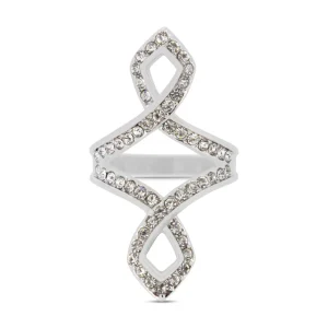 Covet Rhodium Plated Open Pave Crystal Silver Ring - Size 6