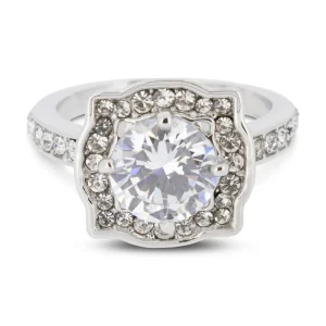Covet Rhodium Plated Cubic Zirconia Fancy Ring - Size 5