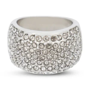 Covet Rhodium Plated Pave Crystal Band Silver Ring - Size 6