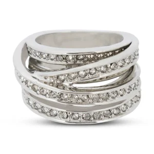 Rhodium Plated Cubic Zirconia Pave Wrap Silver Ring - Size 5