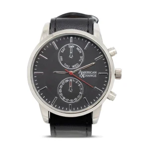 American Exchange Mens Black Leather Watch With Interchangeable Straps 5113