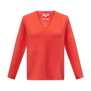 Fynch Hatton Knitted Women's V-Neck Jumper Coral Red
