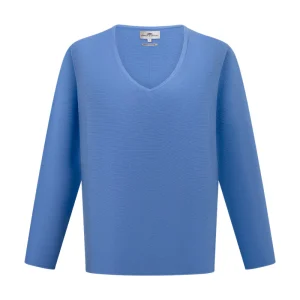 Fynch Hatton Knitted Women's V-Neck Jumper Sky Blue