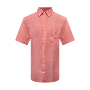 Fynch Hatton Men's Short Sleeve Linen Shirt Coral