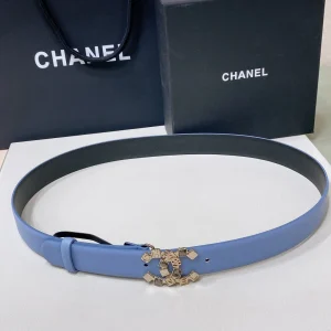 CHANEL BELT 3CM IN STAR COMMAND BLUE AND BLACK LAMBSKIN WITH CRYSTAL GOLD HARDWARE